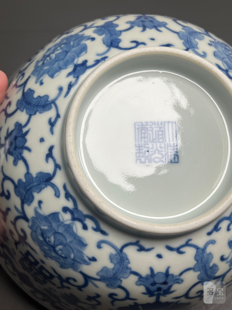清道光  青花缠枝莲蝠纹“双喜”字大碗 - 图15